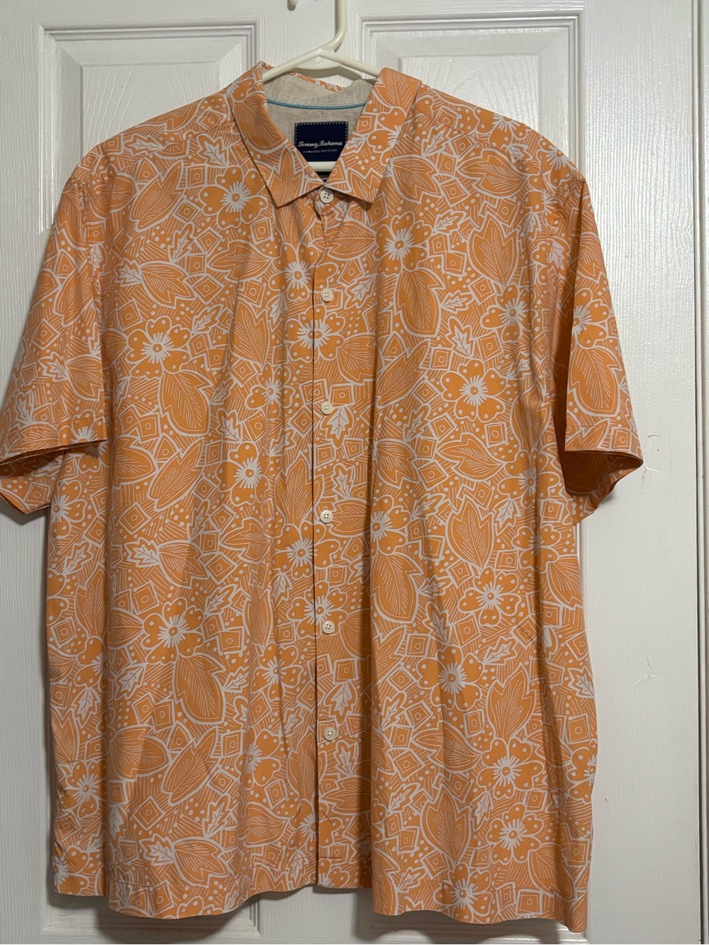 Tommy Bahama Orange Floral Short-Sleeve Camp Shirt Sz XXL VGC